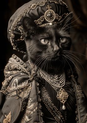 Black Cat in Regal Attire