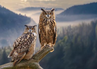 Two Owls on a Branch