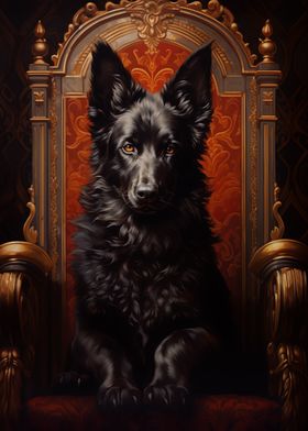 Black German Shepherd Dog on Throne