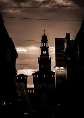 Silhouette of a Tower Castle Milan