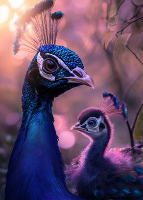 Peacock and Chick