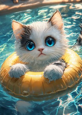 Cute Kitten in Pool Float