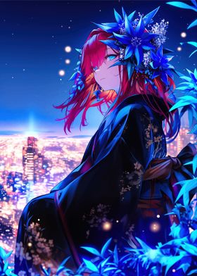 Anime Girl in Cityscape