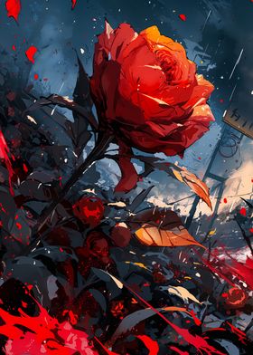 Red Rose in Rain