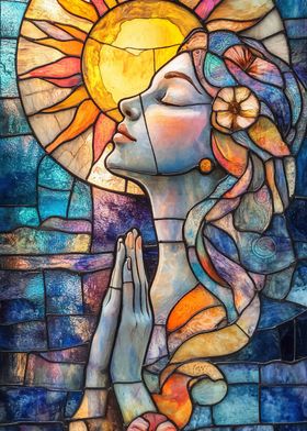 Stained Glass Woman Praying