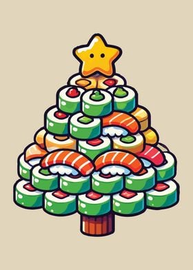 Sushi Christmas Tree Cartoon