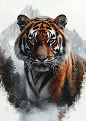 Tiger in Mountain Landscape