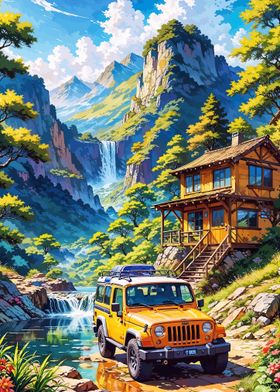 Jeep by Waterfall Cabin