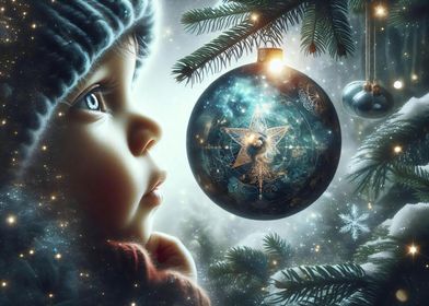 Child Gazing at Christmas Ornament