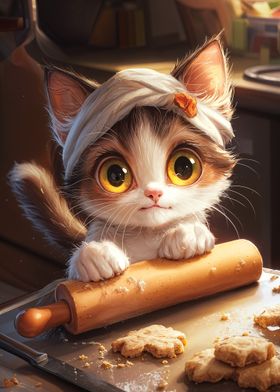 Cute Cat Baking Cookies