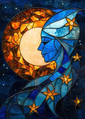 Stained Glass Moon Woman