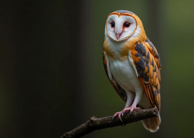 Barn Owl with Orange and Black Feathers