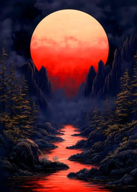 Red Moon Landscape