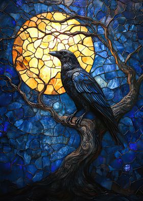 Raven Moon Stained Glass