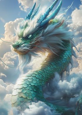 Green Dragon in Clouds