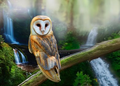 Barn Owl by Waterfall