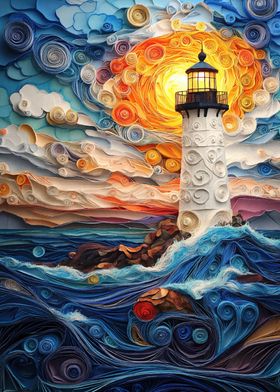 Papercraft Lighthouse Sunset