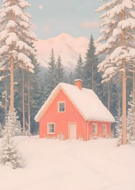 Snowy Cabin in the Woods