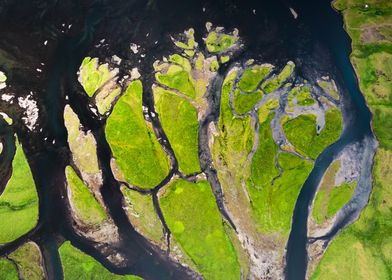 Aerial View of River Delta in Iceland