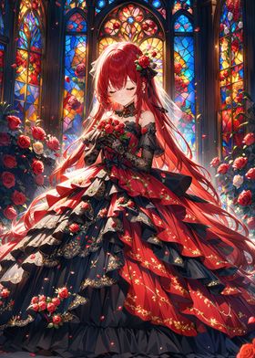 Anime Bride in Red Dress