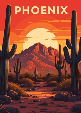 Phoenix Sunset Landscape Travel Poster