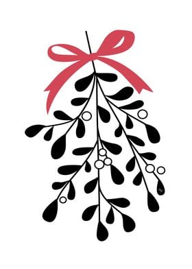 Black Nordic Xmas Mistletoe with Red Bow