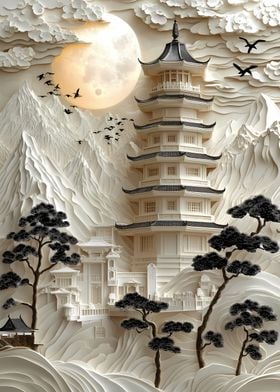 Papercut Pagoda Landscape