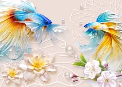 Betta Fish and Flowers