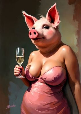 Pretty Pig in Pink Dress