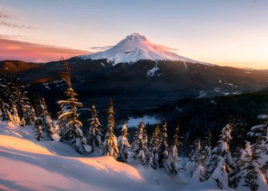 Snowy Mountain Sunset