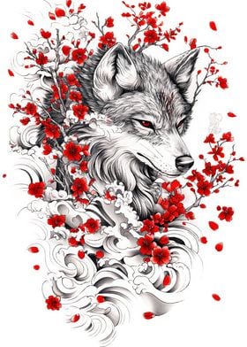 Wolf with Cherry Blossoms