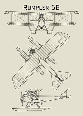 Rumpler 6B Airplane Blueprint