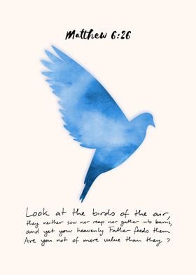 Matthew 6 Bible verse, Watercolor Blue Bird