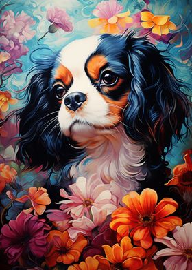 Cavalier King Charles Spaniel in Flowers