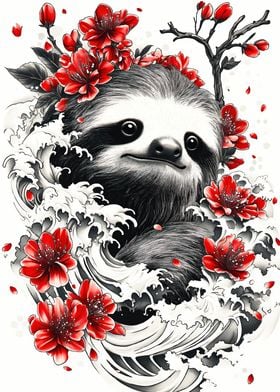 Sloth with Cherry Blossoms