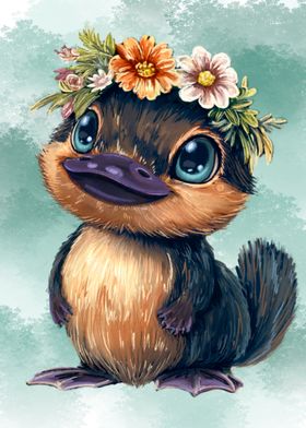 Cute Platypus with Flower Crown