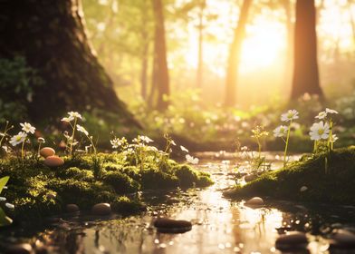 Sunlit Forest Stream