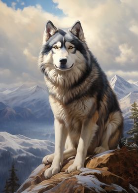 Alaskan Malamute in Mountain Landscape