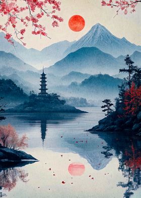 Japanese Pagoda Landscape