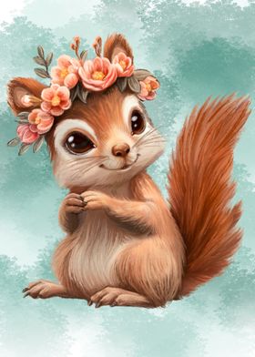 Cute Squirrel with Flower Crown