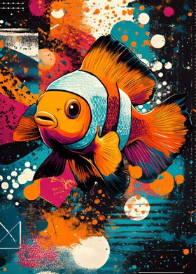 Clownfish Abstract Art | Bright Pop Art Clownfish | Aquatic Clownfish