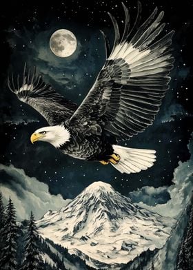 Eagle Soaring Over Mountain