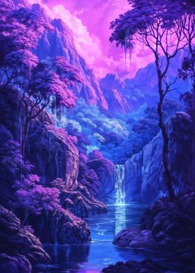 Surreal Violet Waterfall