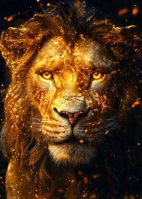 Fiery Lion Portrait Animal