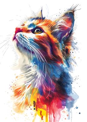 Colorful Cat Watercolor