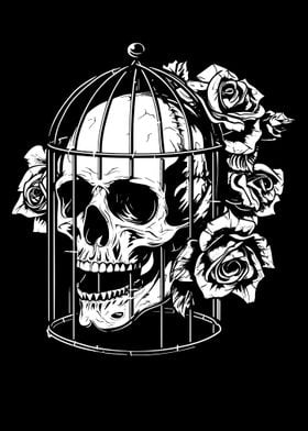 Skull in Cage with Roses