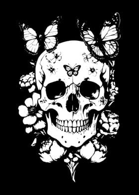 Skull with Butterflies and Flowers