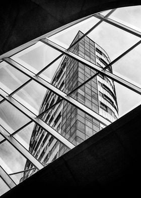 Skyscraper through Glass Wall