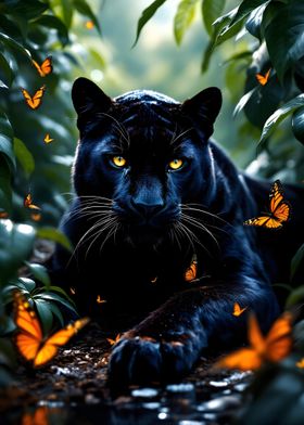 Black Panther with Butterflies