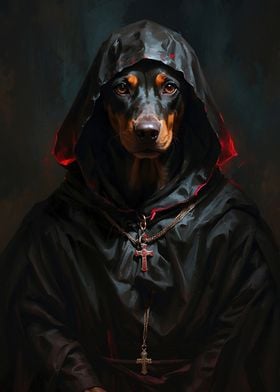 Medieval Doberman: Cloaked Guardian of Faith